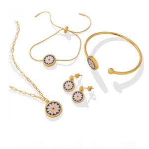 titanium steel enamel hip hop geometric  ring earring bangle and necklace set
