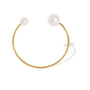 titanium steel imitation pearl geometric minimalist cuff bangle