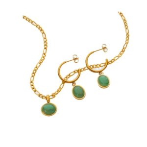 titanium steel jade vintage geometric  earring and necklace set