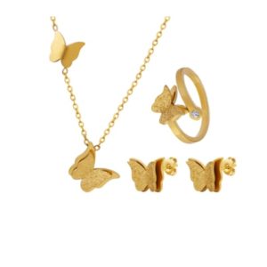 titanium steel minimalist butterfly  earring ring and necklace set