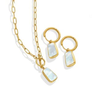 titanium steel shell  vintage rectangle necklace and  earrings set