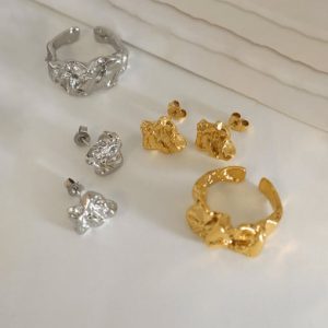 titanium steel vintage irregular ring and earring set