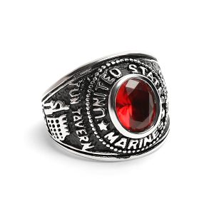 Stainless Steel United States Marine Corp Military Women's Ring with Red Stone / MCR4070