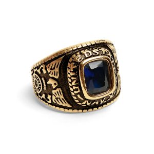 18K Gold PVD Stainless Steel United States Navy Blue Center Stone Ring / MCR6003