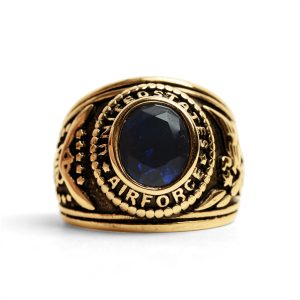 18K Gold PVD Stainless Steel United States Air Force Blue Center Stone Ring / MCR6004