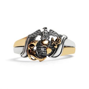 18K Gold PVD Stainless Steel Marine Corps Two Tone United States Military Women's Ring / MCR6012