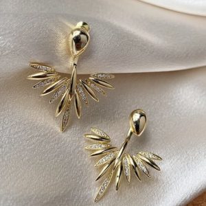 zinc alloy cubic zirconia leaf vintage stud earring