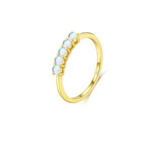 925 sterling silver opal geometric minimalist band ring