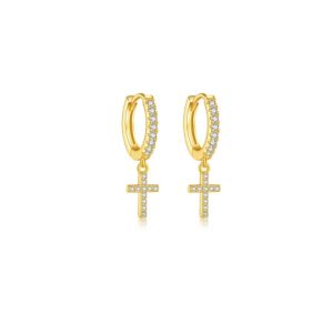 925 sterling silver cubic zirconia cross dainty stud earring