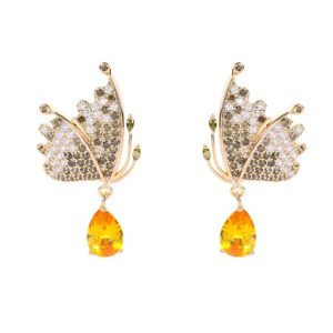 brass cubic zirconia multi color butterfly luxury drop earring