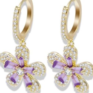 brass cubic zirconia multi color flower dainty drop earring
