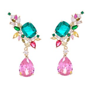 brass cubic zirconia multi color geometric luxury drop earring
