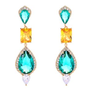 brass cubic zirconia multi color geometric luxury drop earring