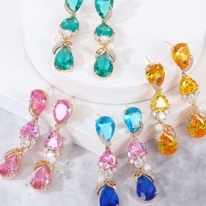 brass cubic zirconia multi color water drop luxury drop earring