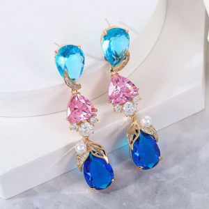 brass cubic zirconia multi color water drop statement drop earring