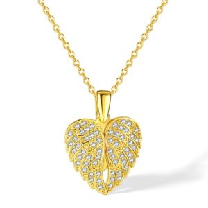 brass cubic zirconia wing heart dainty necklace