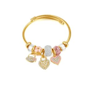 stainless steel rhinestone heart minimalist charm bracelet