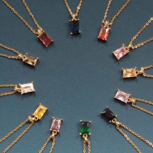 925 sterling silver birthstone geometric dainty necklace