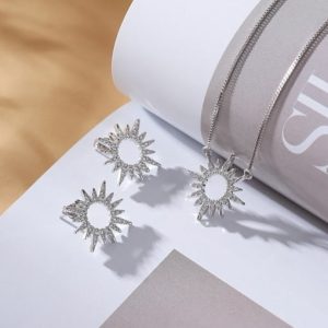 brass cubic zirconia dainty star  earring and necklace set