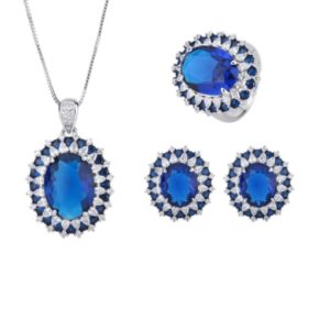 brass cubic zirconia luxury geometric earring ring and necklace set