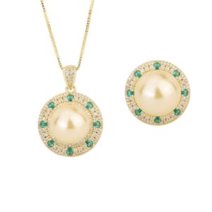 brass cubic zirconia luxury geometric ring and pendant set