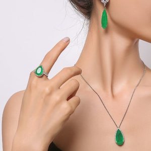 brass cubic zirconia luxury water drop  earring ring and necklace set