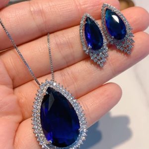 brass cubic zirconia luxury water drop earring and necklace set