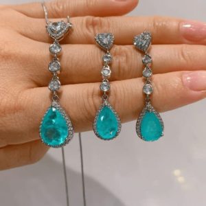brass cubic zirconia vintage water drop  earring and necklace set