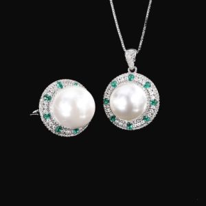 brass imitation pearl luxury geometric  ring and pendant set