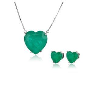 copper  vintage heart glass stone earring and necklace set