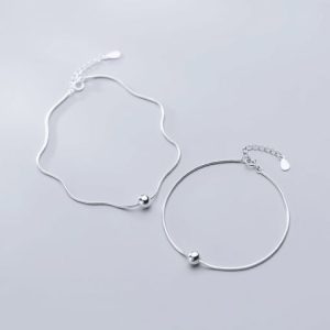925 sterling silver bead geometric minimalist link bracelet