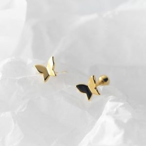925 sterling silver butterfly minimalist stud earring