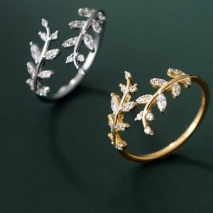 925 sterling silver cubic zirconia leaf minimalist band ring