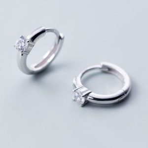 925 sterling silver cubic zirconia white round dainty hoop earring