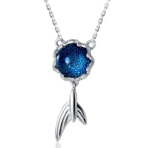 925 sterling silver glass  stone  fish cute necklace