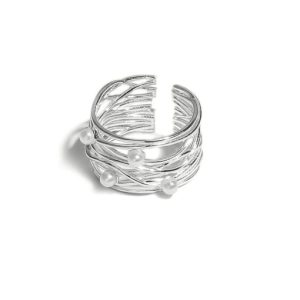 925 sterling silver imitation pearl geometric hip hop stackable ring