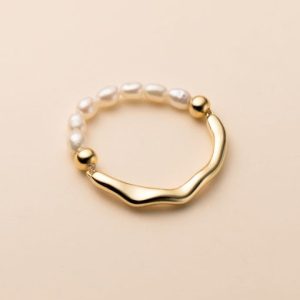 925 sterling silver imitation pearl irregular minimalist band ring