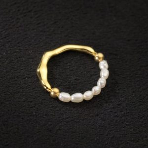 925 sterling silver imitation pearl irregular minimalist band ring