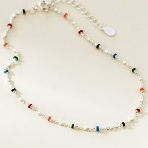 925 sterling silver multi color irregular minimalist  anklet