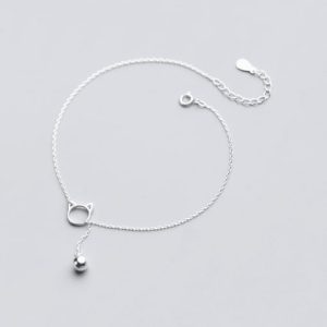 925 sterling silver tassel minimalist  bead anklet