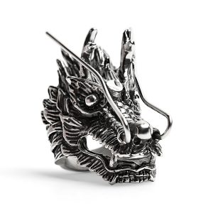 Stainless Steel Eastern Dragon Head Ring / SCR4026