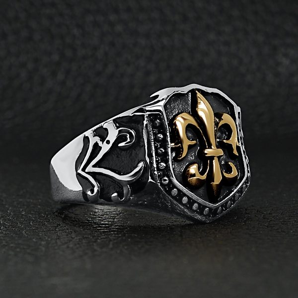 SCR4034-18K-Gold-Plated-Fleur-De-Lis-Detailed-Accents-Stainless-Steel-Ring-Lifestyle-Side.jpg