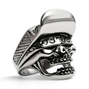 Stainless Steel Trucker Hat Skull Ring / SCR4038
