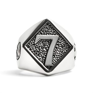 Stainless Steel Lucky "7" With Skull Accents Signet Ring / SCR4060