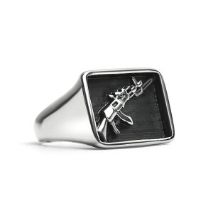 Stainless Steel AK-47 Gun Signet Ring / SCR4078