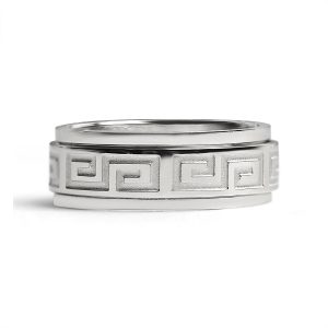 Stainless Steel Highly Polished Greek Key Spinner Ring / SRJ2048