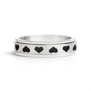 Stainless Steel Black Hearts Spinner Ring / SRJ2246