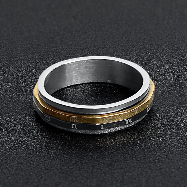 SSU011-RomanNumerals18KGoldBlackSpinnerStainlessSteelRing.jpg