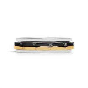 18K Gold PVD Stainless Steel & Black Roman Numerals Spinner Ring / SSU011