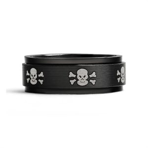 Stainless Steel Black & White Skull Spinner Ring / STC003